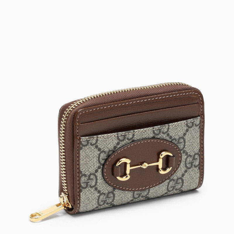 Gucci Gg Fabric And Brown Leather Credit Card Holder ModeSens