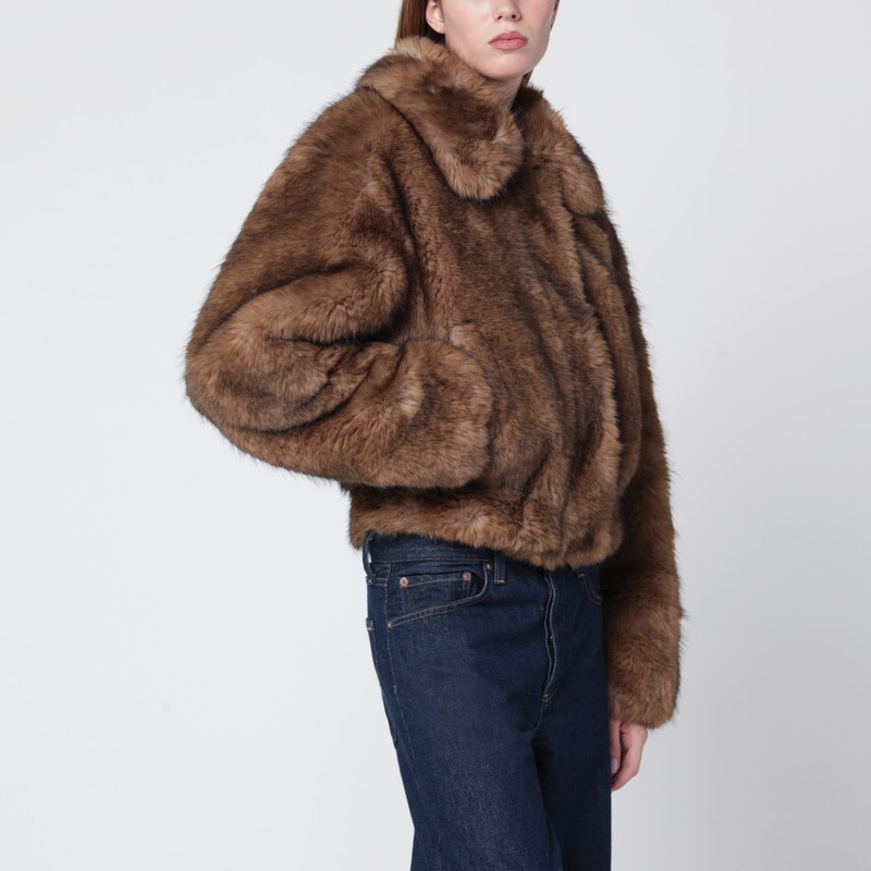 Brown faux-fur bomber