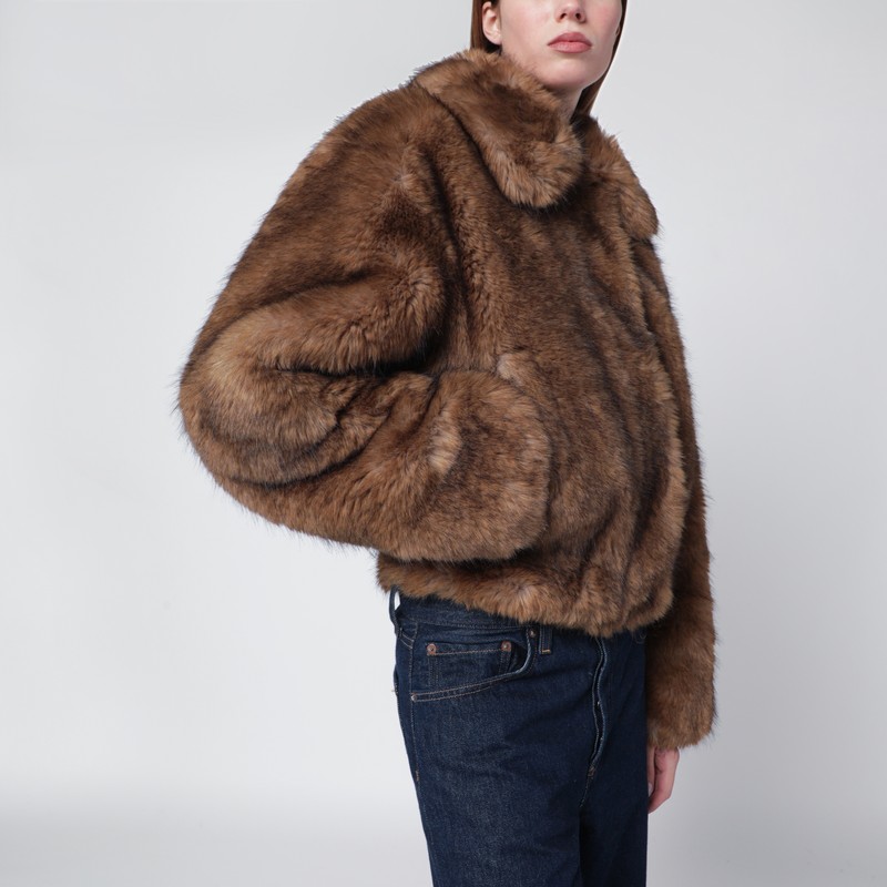 Stand Studio Brown Faux-fur Bomber In Brown