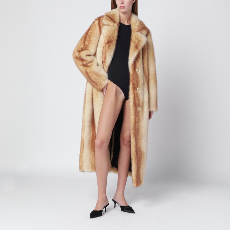 Stand Studio Beige/reddish-brown Nora Faux-fur Coat In Red