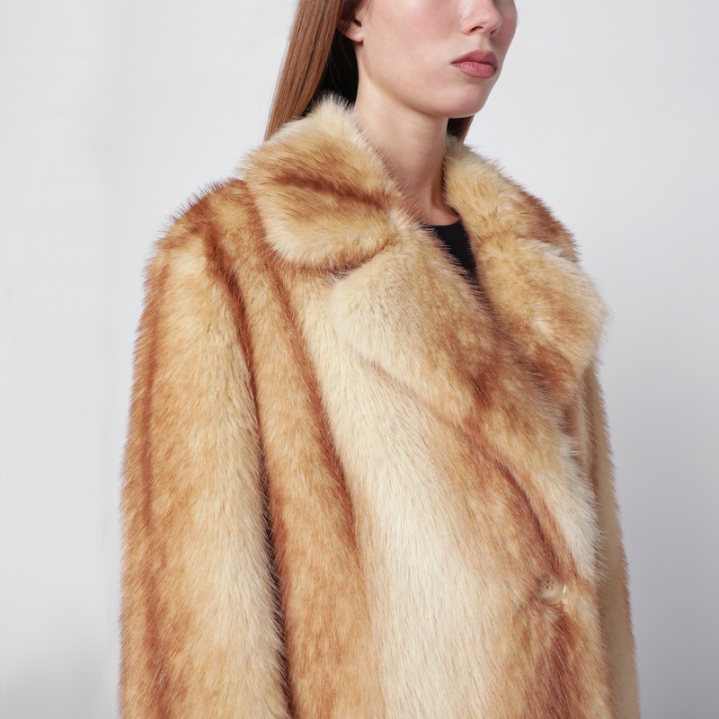 Stand Studio Beige/reddish-brown Nora Faux-fur Coat In Red