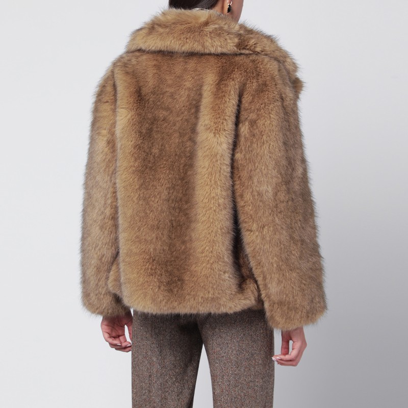 Stand Studio Light Brown Short Faux-fur Jacket In Sand
