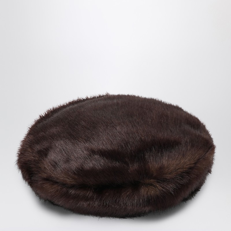 Stand Studio Solene Beret In Fur In Brown