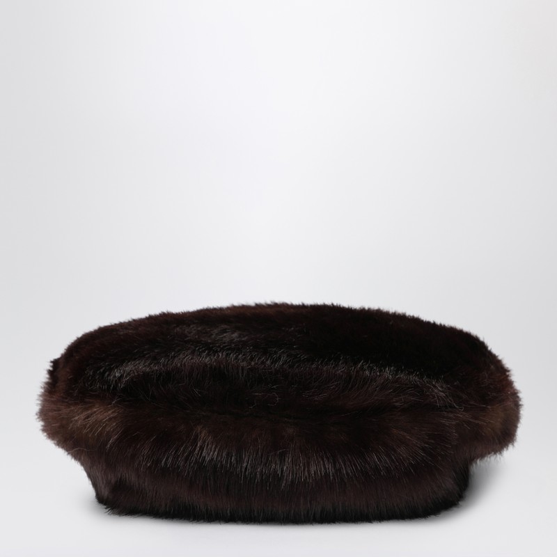 Stand Studio Solene Beret In Fur In Brown