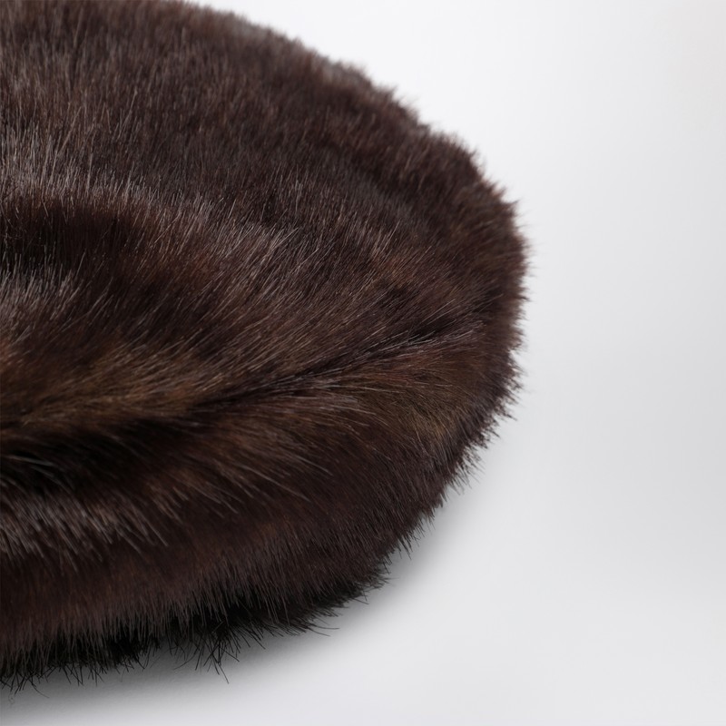 Stand Studio Solene Beret In Fur In Brown
