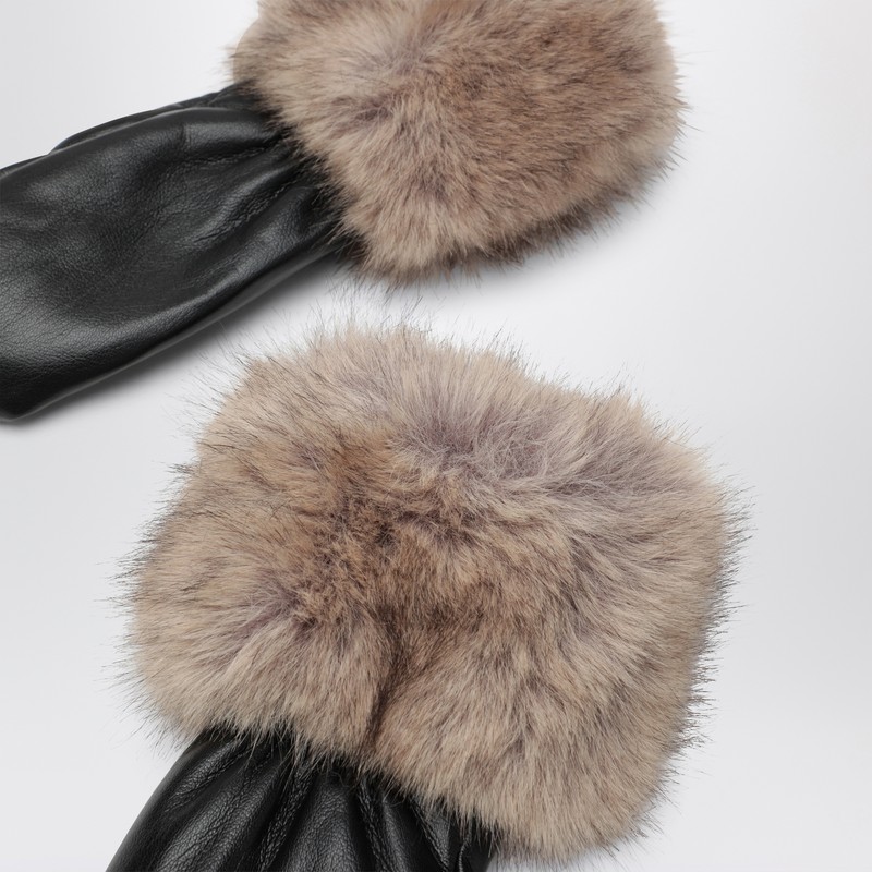 Stand Studio Jane Gloves In Leather And Fur In Black