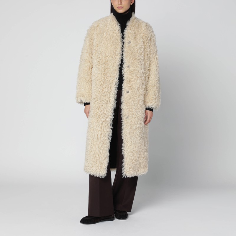 Stand Studio Light Beige Faux-fur Coat In White