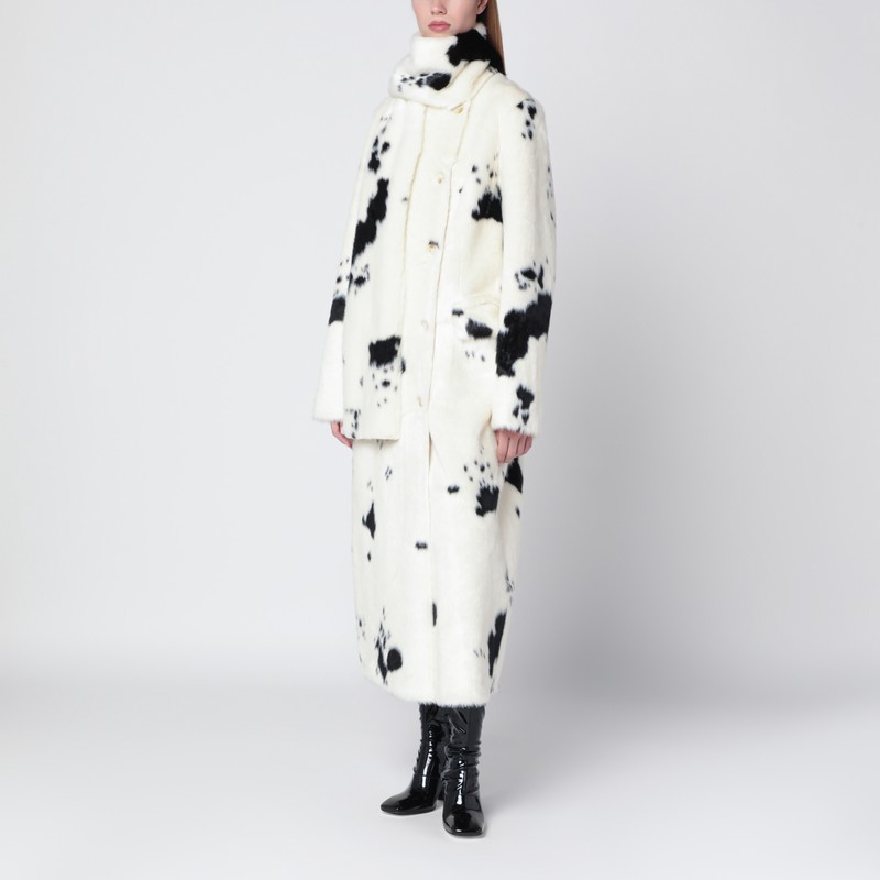 Double-breasted faux-fur coat with cow pattern