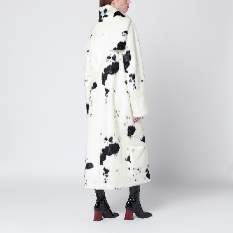 Stand Studio Double-breasted Faux-fur Coat With Cow Pattern In White