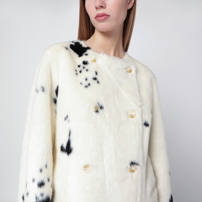 Stand Studio Double-breasted Faux-fur Coat With Cow Pattern In White