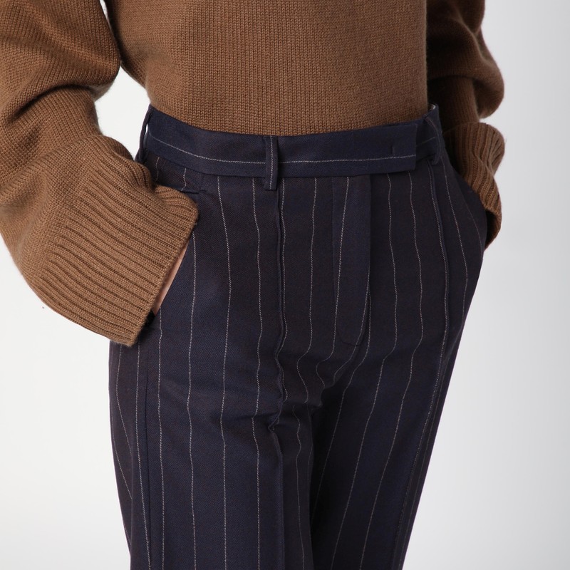 Quelledue Pinstripe Wool-blend Tailored Pants In Blue