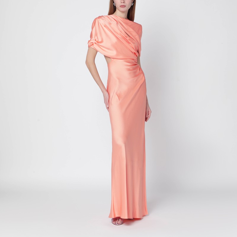 Pink shiny satin maxi dress