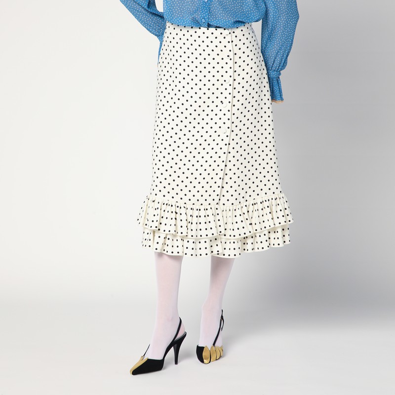 Ivory polka-dot skirt with ruffles