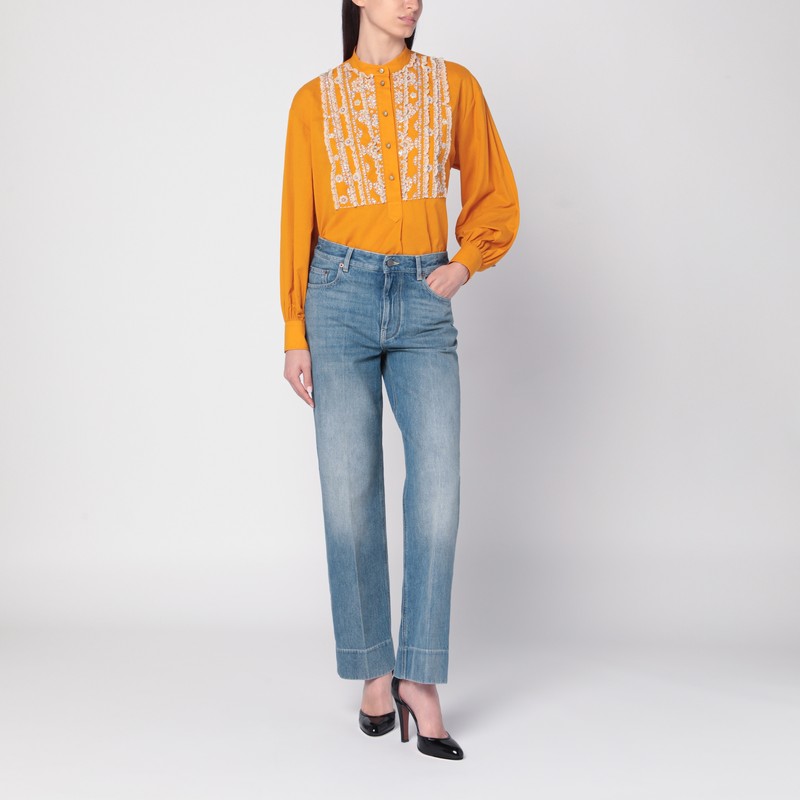 Valentino Ochre Yellow Shirt With Beads And Lace