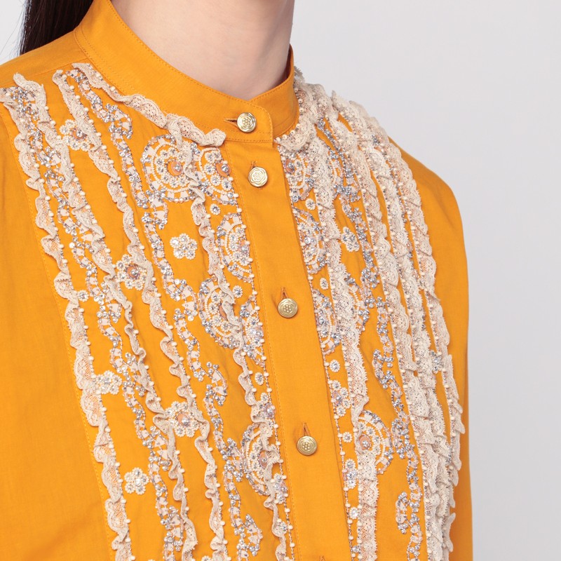 Valentino Ochre Yellow Shirt With Beads And Lace