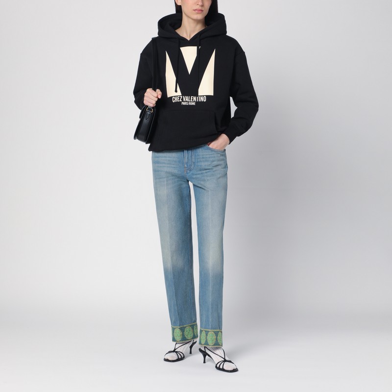 Valentino Garavani Cotton Hoodie With Print In Black