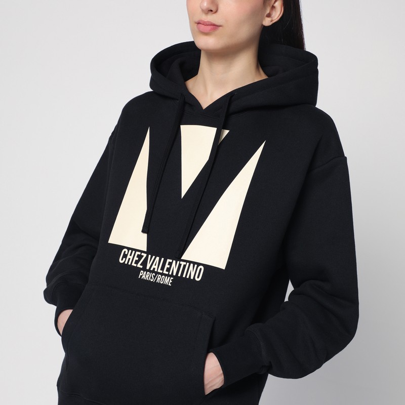 Valentino Garavani Cotton Hoodie With Print In Black