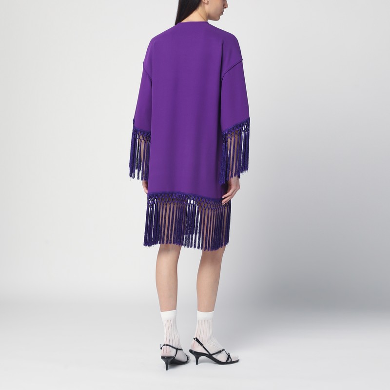 Valentino Fringed Keyhole Neckline Mid-length Sleeves Dress In Purple