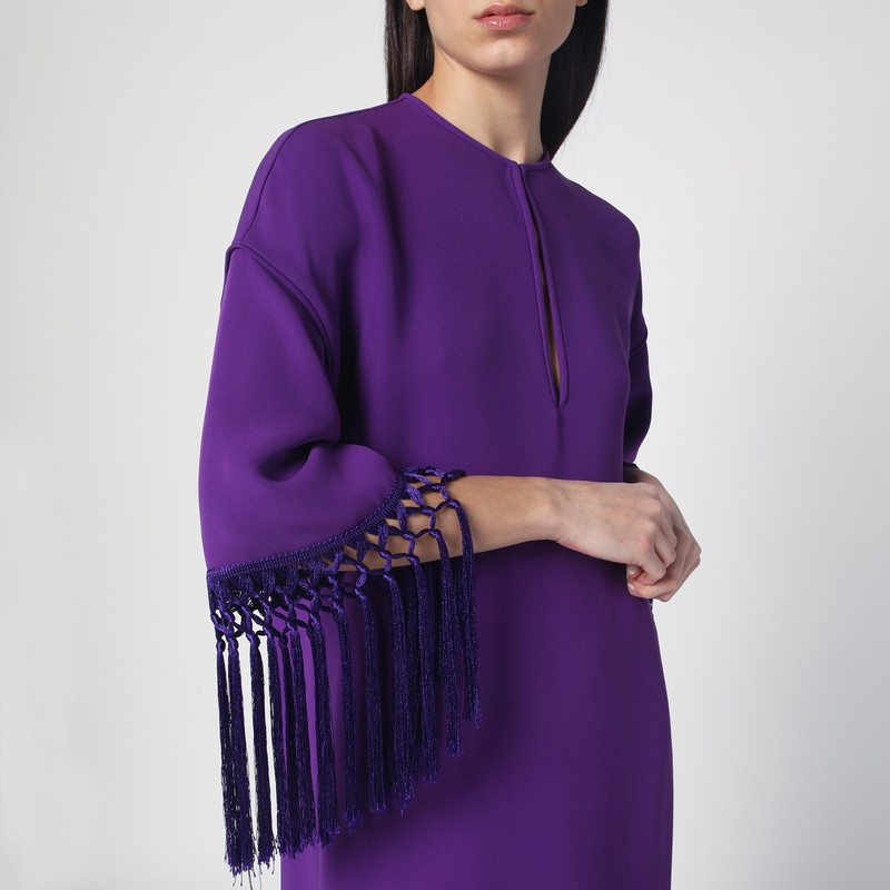 Valentino Fringed Keyhole Neckline Mid-length Sleeves Dress In Purple