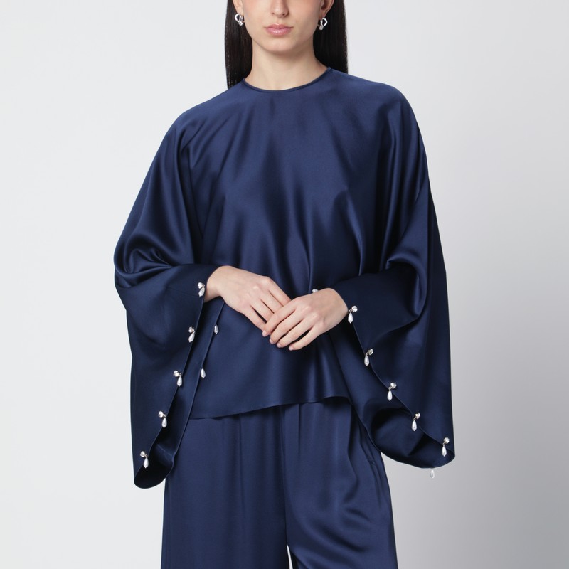 Navy blue oversized viscose satin blouse