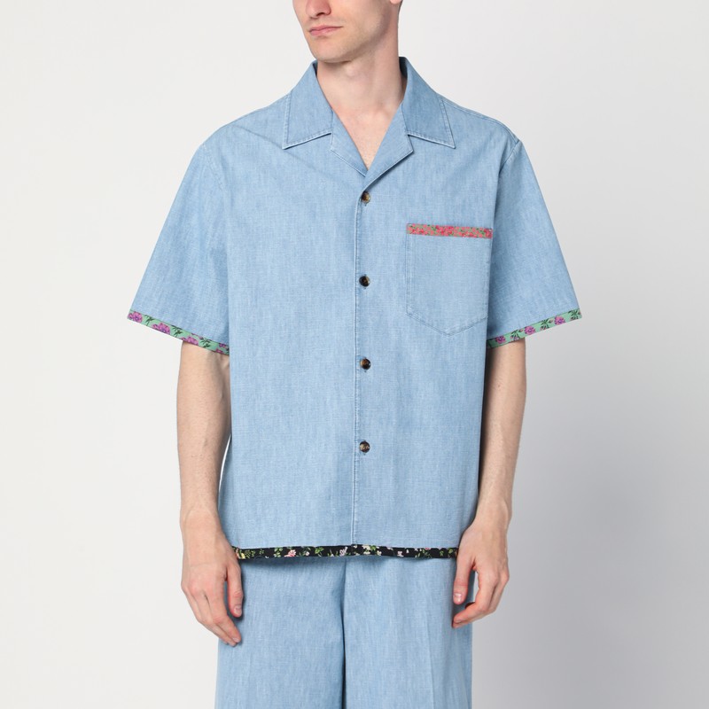 Denim shirt with floral trims - Valentino - Modalova