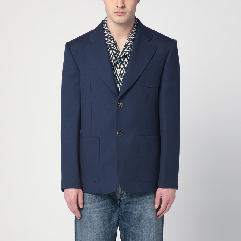 Blue single-breasted wool jacket - Valentino - Modalova
