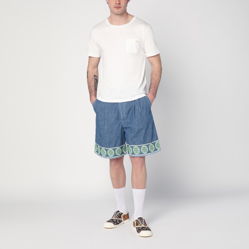 Valentino Jacquard-hem Denim Bermuda Shorts In Blue