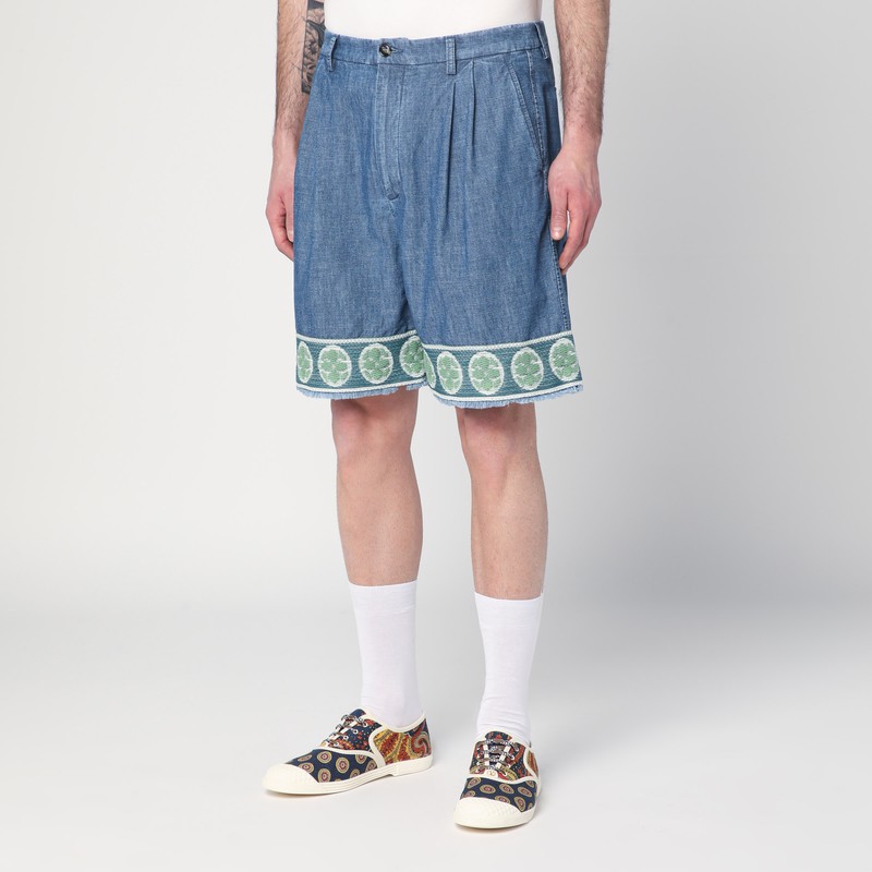 Valentino Jacquard-hem Denim Bermuda Shorts In Blue
