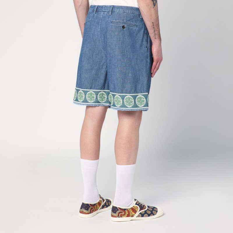 Valentino Jacquard-hem Denim Bermuda Shorts In Blue