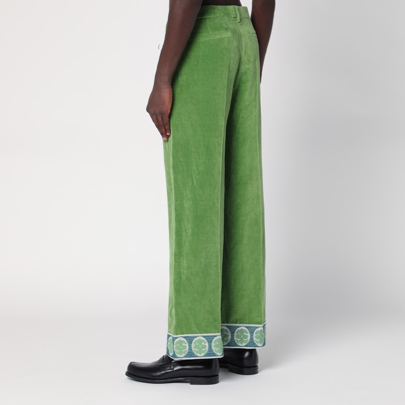 Valentino Garavani Velvet Trousers With Jacquard Hem In Green