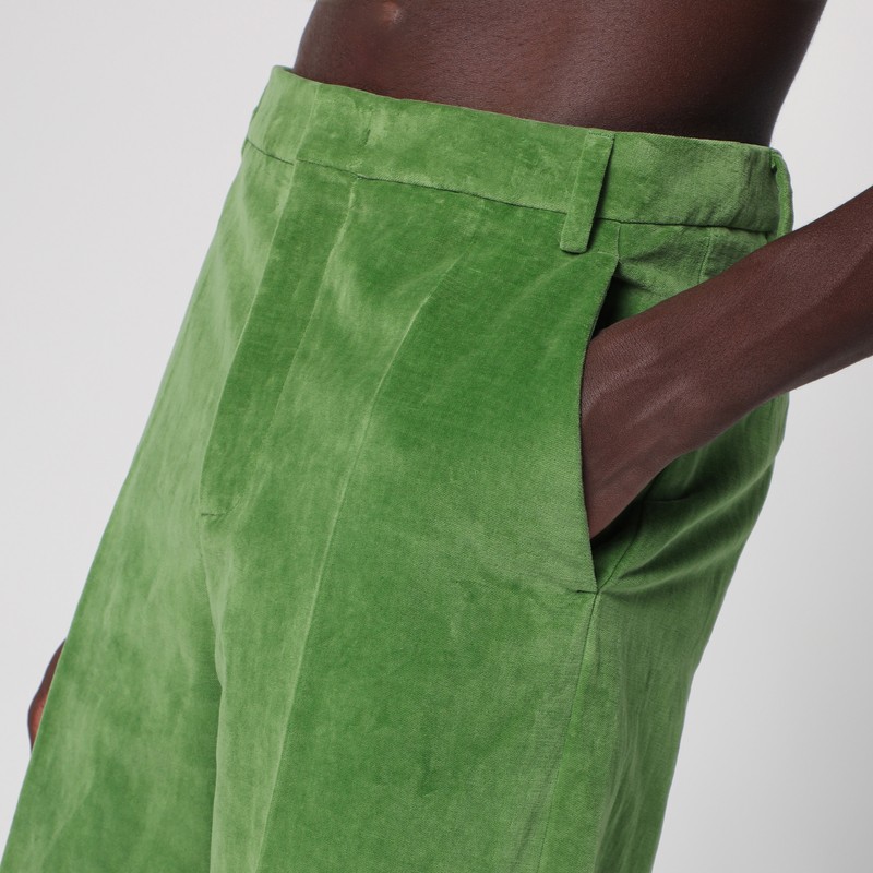 Valentino Garavani Velvet Trousers With Jacquard Hem In Green