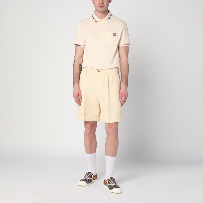 Valentino Butter-coloured Bermuda Shorts With Turn-ups In Beige