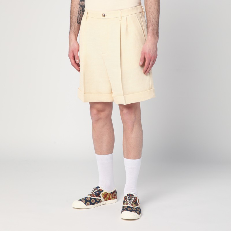 Valentino Butter-coloured Bermuda Shorts With Turn-ups In Beige