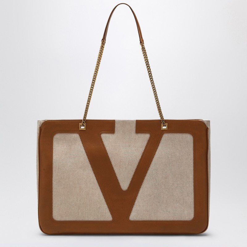 Large Viva Superstar Bag in Natural/Spice Canvas