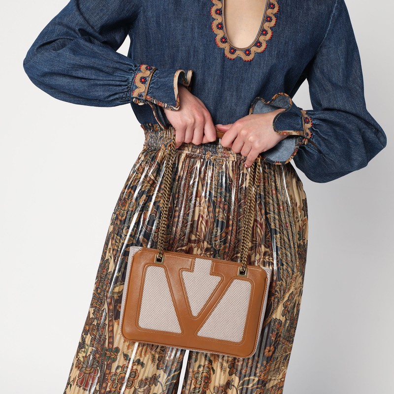 Valentino Small Viva Superstar Canvas Shoulder Bag In Beige