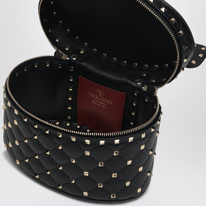Valentino Black Quilted Leather Cylindrical Vanity Bag With Chain In Black