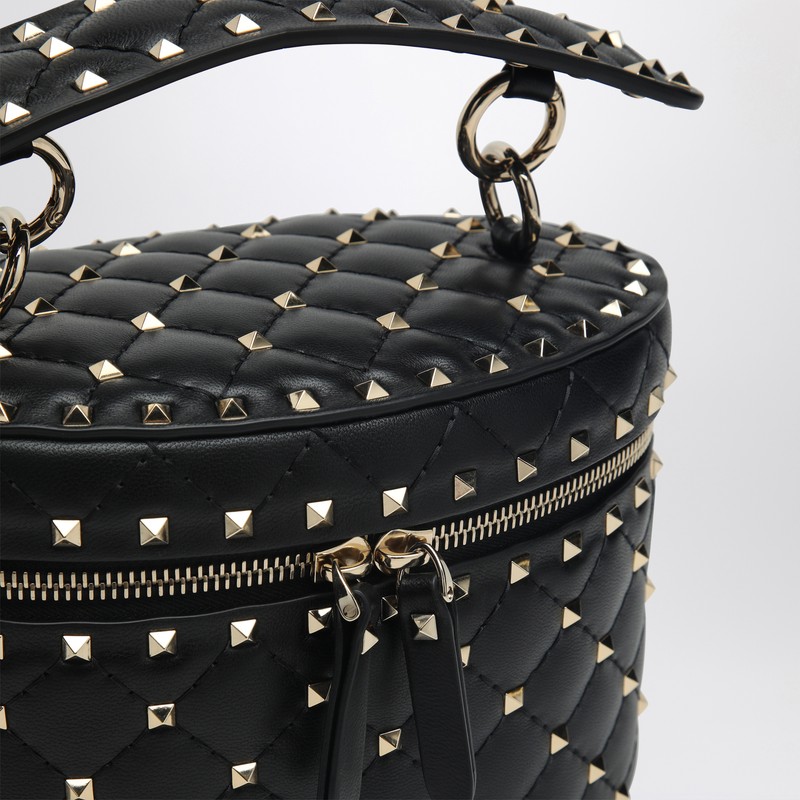Valentino Black Quilted Leather Cylindrical Vanity Bag With Chain In Black
