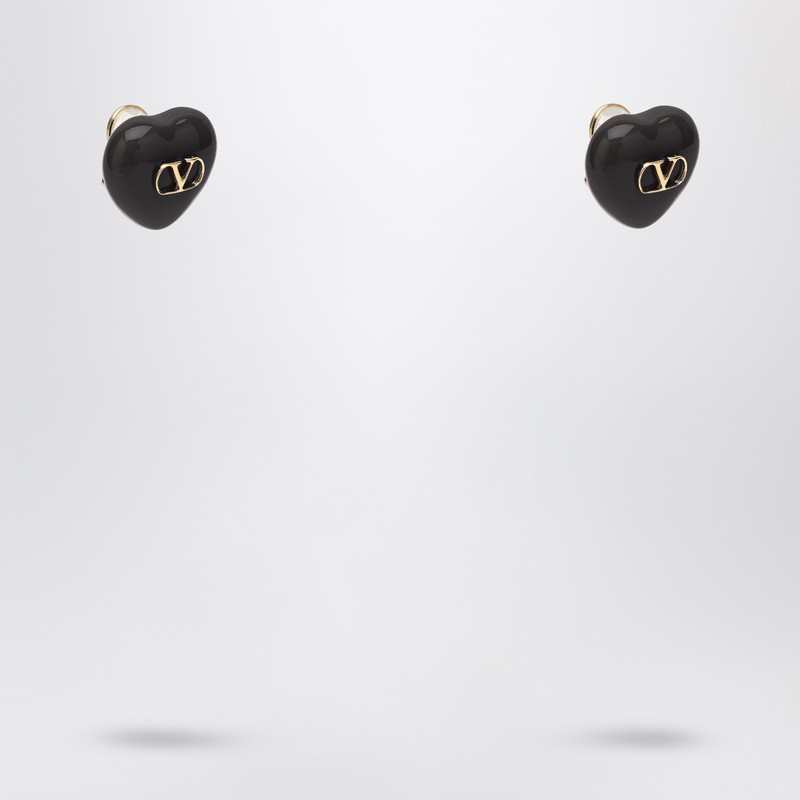 Valentino Garavani Heart-shaped Royal Earrings Gold Detailing In Black