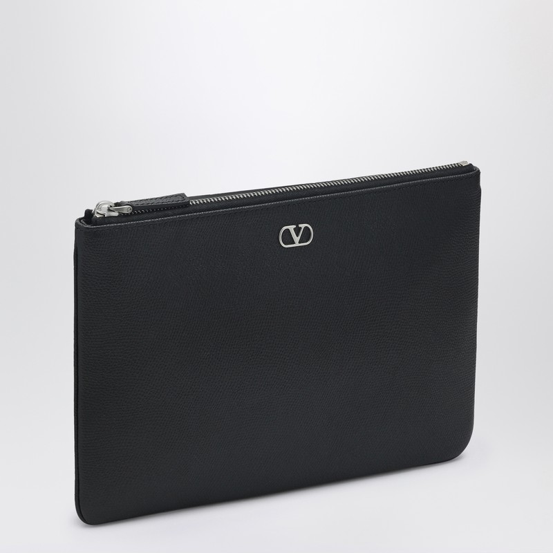 Black leather Vlogo Signature pouch