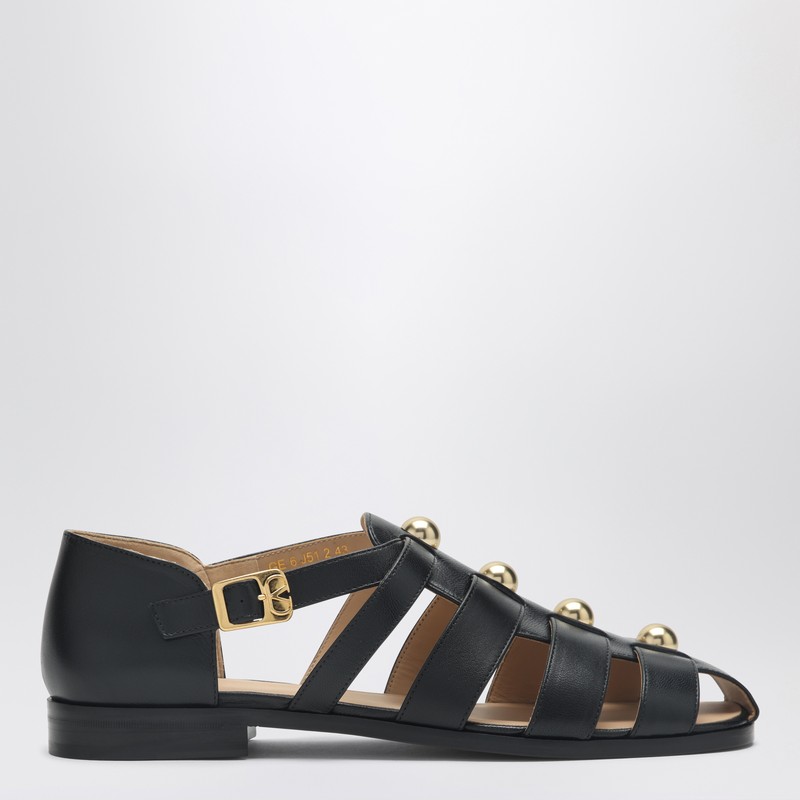 Valentino Studshield Fisherman Sandals In Calf Leather In Black