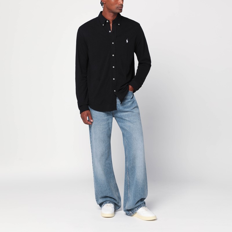 Polo Ralph Lauren Featherweight Stretch Cotton Mesh Button-up Shirt In Black