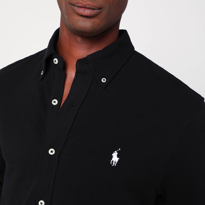 Polo Ralph Lauren Featherweight Stretch Cotton Mesh Button-up Shirt In Black
