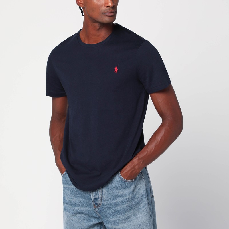 Polo Ralph Lauren Blue Crewneck T-shirt With Pony Embroidery On The Front In Blue