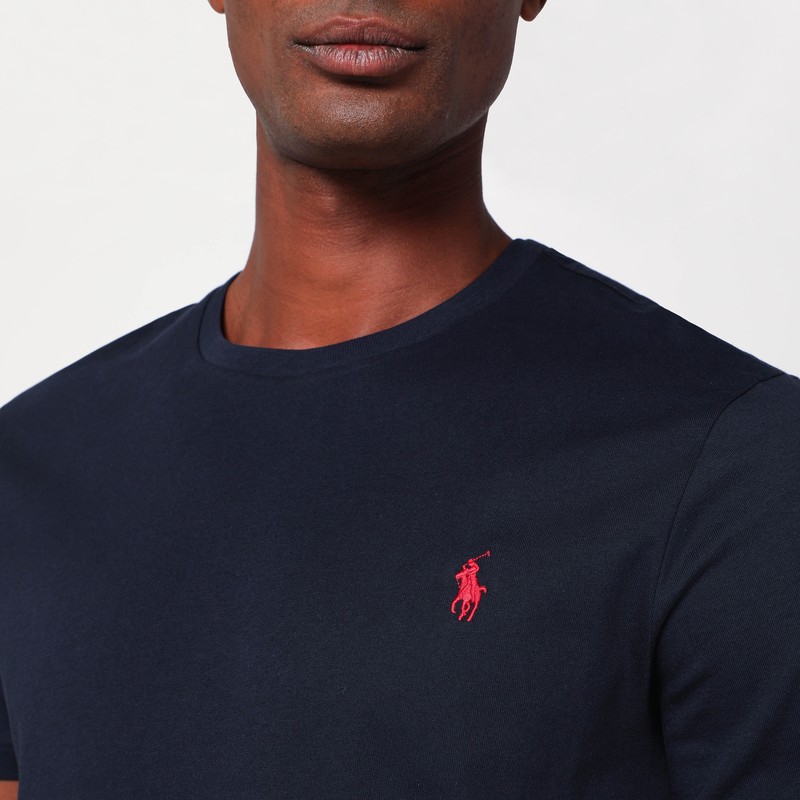 Polo Ralph Lauren Blue Crewneck T-shirt With Pony Embroidery On The Front In Blue
