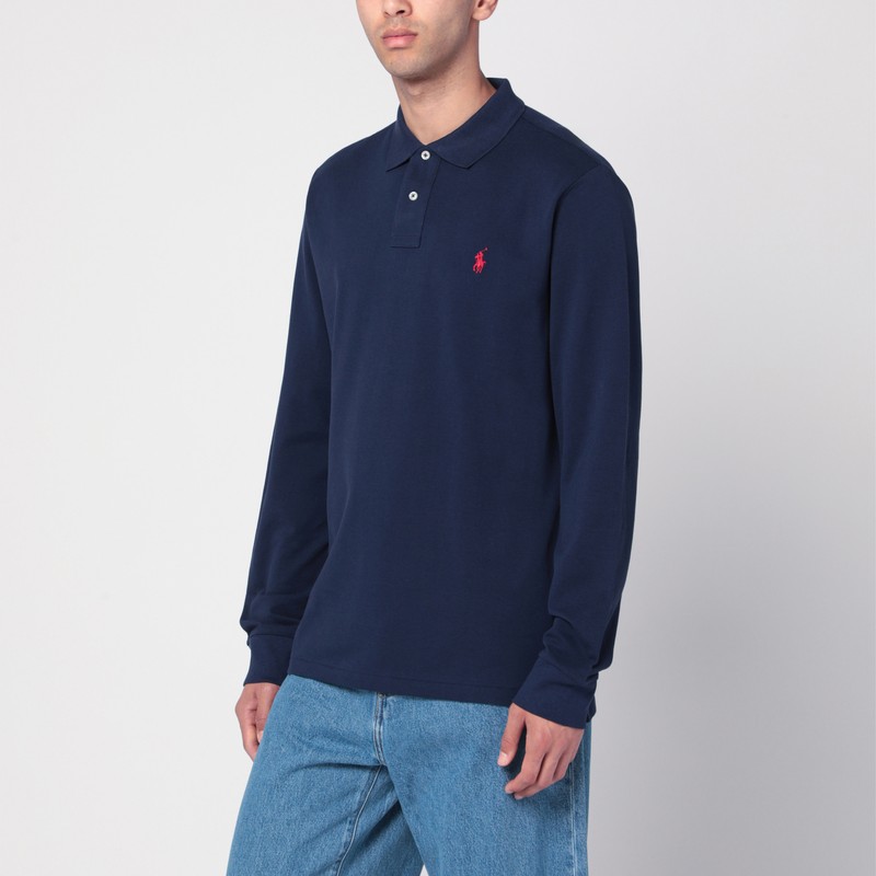 Blue cotton polo Custom Slim-Fit