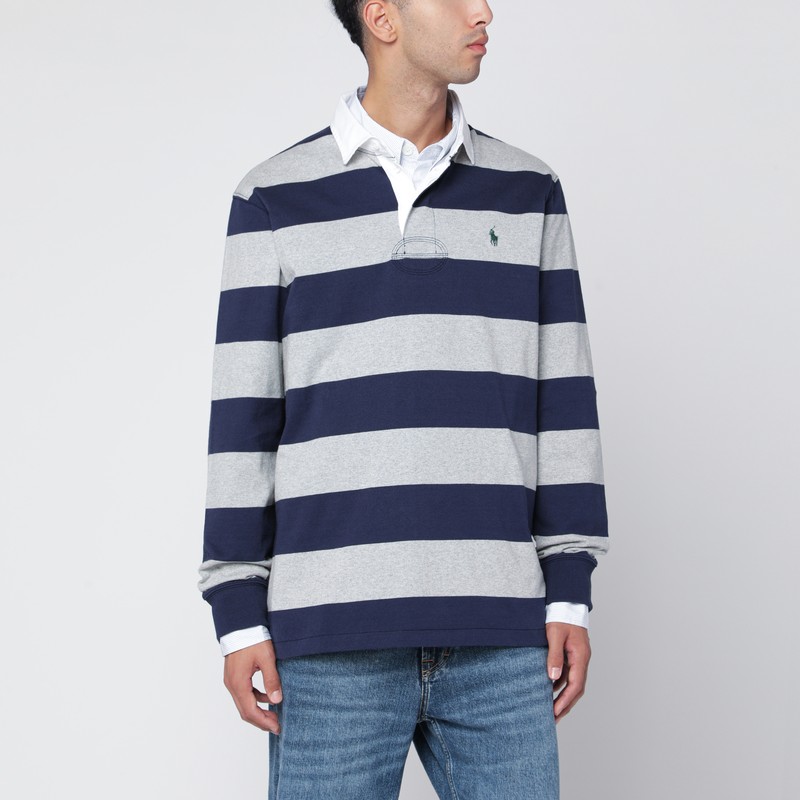 Polo Ralph Lauren Navy Blue And Grey Striped Classic Fit Polo Shirt