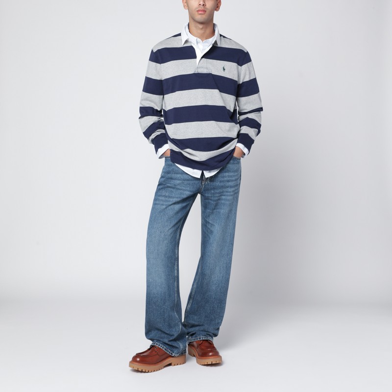 Polo Ralph Lauren Navy Blue And Grey Striped Classic Fit Polo Shirt In Blue