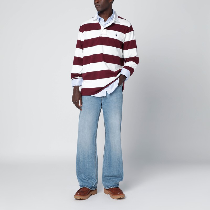 Polo Ralph Lauren Classic Fit Burgundy/cream Striped Polo Shirt In Burgundy