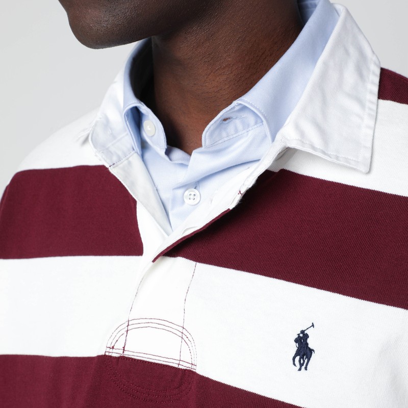 Polo Ralph Lauren Classic Fit Burgundy/cream Striped Polo Shirt In Burgundy