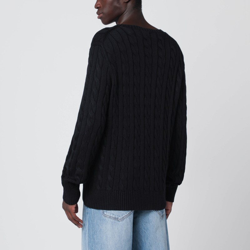 Polo Ralph Lauren Black Cotton Cable Knit Sweater In Black